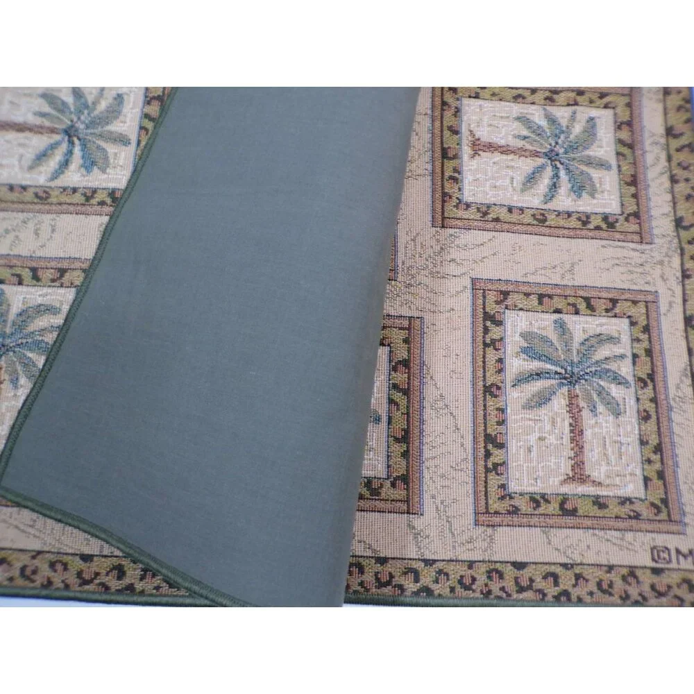 vtg‎ Palm Tree Tapestry Placemats Six Tropical Bombay BeachCore Green trim READ